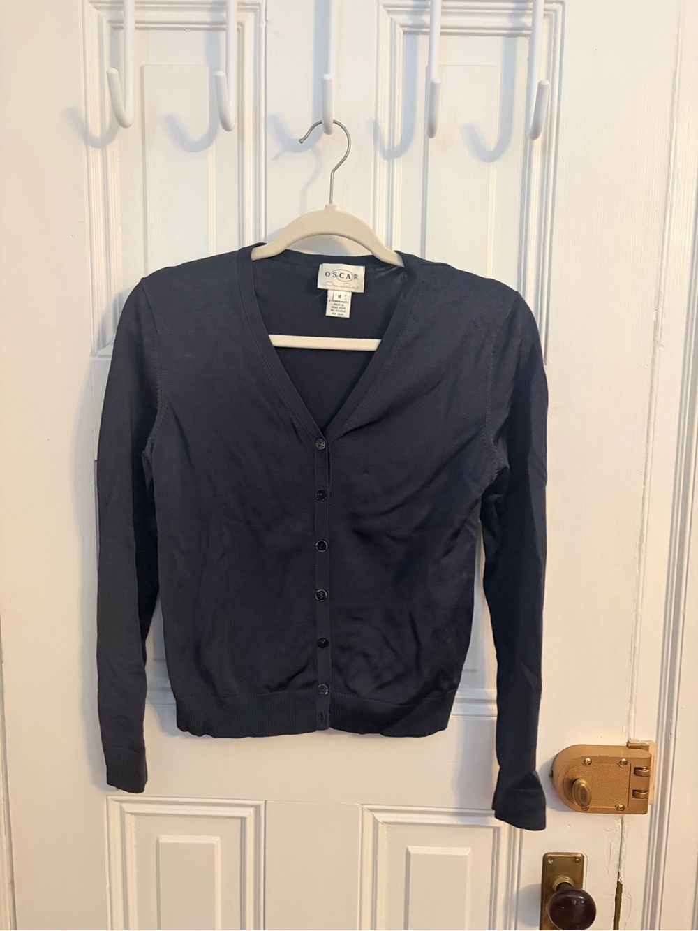 Oscar de la Renta Navy Button-Front V-Neck Cardigan